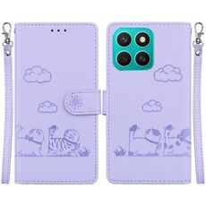Per Honor X8c 4G Custodia per telefono in pelle RFID con simpatici gatti (viola)