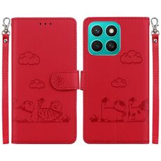 Per Honor X8c 4G Custodia per telefono in pelle RFID con simpatici gatti (rosso)