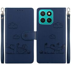 Per Honor X8c 4G Custodia per telefono in pelle RFID con simpatici gatti (blu)