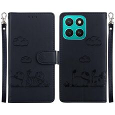 Per Honor X8c 4G Custodia per telefono in pelle RFID con simpatici gatti (nero)