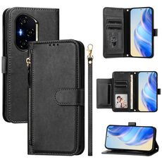 Custodia per telefono in pelle con cerniera e slot multi-card per Honor 400 (nero)