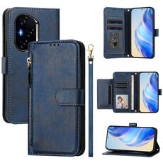 Custodia per telefono in pelle con cerniera e slot multi-card per Honor 400 (blu)