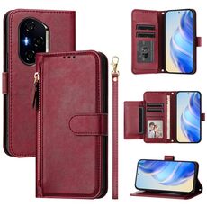 Custodia per telefono in pelle con cerniera e slot multi-card per Honor 400 (rosso scuro)