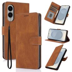 Per Samsung Galaxy S25 Edge 5G Custodia per telefono in pelle di vitello con texture Fantasy Skin-feel (marrone)