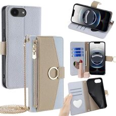 Per iPhone 16e Custodia per telefono in pelle con texture Litchi a tracolla (blu)