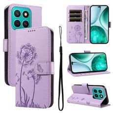 Per Honor X8c 4G Custodia per telefono in pelle con motivo in rilievo di tarassaco (viola)