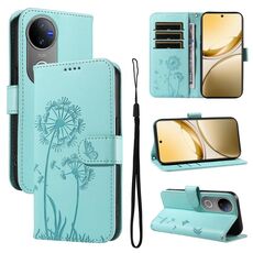 Custodia a libro in pelle con motivo a dente di leone in rilievo per vivo V50 5G (verde)