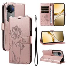 Custodia a libro in pelle con motivo a dente di leone in rilievo per vivo V50 5G (oro rosa)