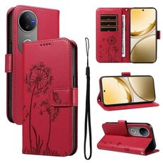 Custodia a libro in pelle con motivo a dente di leone in rilievo per vivo V50 5G (rosso)