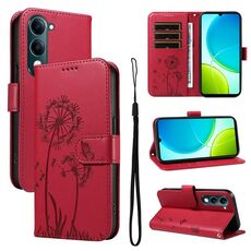 Custodia a libro in pelle con motivo a dente di leone in rilievo per vivo Y29S 5G / Y04 (rosso)