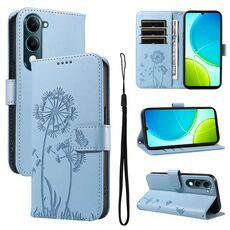 Custodia a libro in pelle con motivo a dente di leone in rilievo per vivo Y29S 5G / Y04 (blu cielo)