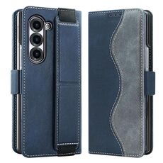 Per Samsung Galaxy Z Fold6 VIETAO Custodia per telefono in pelle con giunzioni integrate con cinturino elastico (blu)