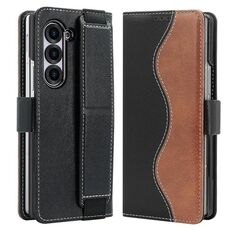 Per Samsung Galaxy Z Fold5 VIETAO Custodia per telefono in pelle con giunzioni integrate con cinturino elastico (nero)