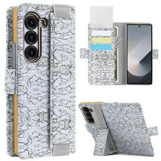 Per Samsung Galaxy Z Fold6 VIETAO Custodia per telefono in pelle colorata integrata con cinturino elastico (grigio)