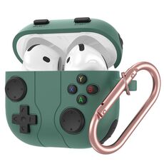 Per AirPods 4 Custodia in silicone per auricolari wireless in stile console di gioco (verde pino)