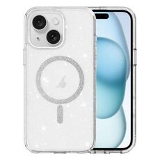 Per iPhone 15 Plus Custodia per telefono MagSafe con polvere glitterata trasparente (trasparente)
