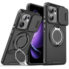 Custodia per telefono con supporto ad anello scorrevole Camshield per OPPO Reno13 F 5G (nero)