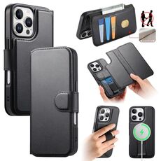 Per iPhone 16 Pro Max Custodia Neo Finger Grip Strap MagSafe Custodia in pelle per telefono (nero)