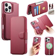 Per iPhone 16 Pro Max Custodia Neo Finger Grip Strap MagSafe Custodia in pelle per telefono (rosso)