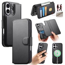 Per iPhone 16 Plus Custodia Neo Finger Grip Strap MagSafe Custodia in pelle per telefono (nero)