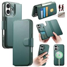 Per iPhone 16 Plus Custodia Neo Finger Grip Strap MagSafe Custodia in pelle per telefono (verde)