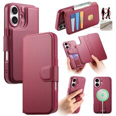 Per iPhone 16 Plus Custodia Neo Finger Grip Strap MagSafe Custodia in pelle per telefono (rosso)
