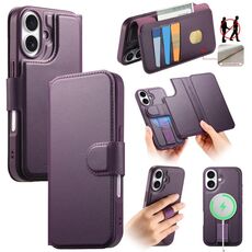 Per iPhone 16 CaseNeo Finger Grip Strap MagSafe Custodia in pelle per telefono (viola)