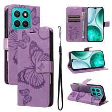 Per Honor X8C 4G Custodia per telefono in pelle con motivo a farfalla in rilievo 3D globale (viola)