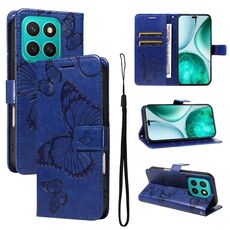 Per Honor X8C 4G Custodia per telefono in pelle con motivo a farfalla in rilievo 3D globale (blu)