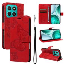 Per Honor X8C 4G Custodia per telefono in pelle con motivo a farfalla in rilievo 3D globale (rosso)