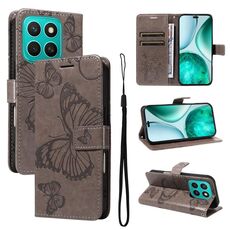 Per Honor X8C 4G Global 3D Butterfly Embossed Pattern Flip Custodia in pelle per telefono cellulare (grigio)