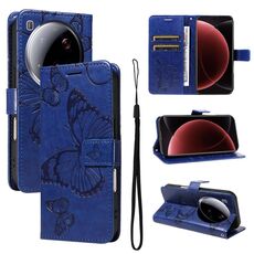 Per Xiaomi 15 Ultra 5G Global 3D Butterfly Embossed Pattern Flip Custodia in pelle per telefono (blu)