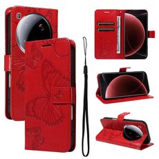 Per Xiaomi 15 Ultra 5G Global 3D Butterfly Embossed Pattern Flip Custodia in pelle per telefono (rosso)