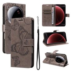 Per Xiaomi 15 Ultra 5G Global 3D Butterfly Embossed Pattern Flip Custodia in pelle per telefono (grigio)