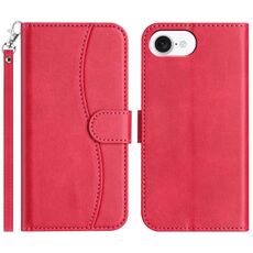 Per iPhone 16e Custodia in pelle a forma di S a doppia piega (rosso rosa)