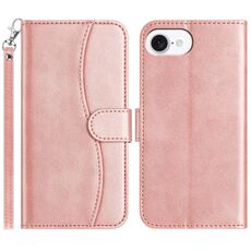 Per iPhone 16e Custodia in pelle a forma di S con doppia piegatura (oro rosa)