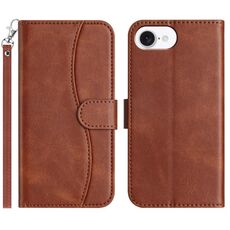 Per iPhone 16e Custodia in pelle a forma di S a doppia piega (caffè)