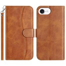 Per iPhone 16e Custodia in pelle a forma di S con doppia piegatura (marrone)