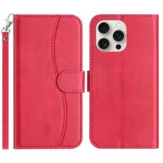 Per iPhone 16 Pro Max Custodia in pelle a forma di S a doppia piega (rosso rosa)