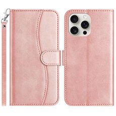 Per iPhone 16 Pro Max Custodia in pelle a forma di S con doppia piegatura (oro rosa)