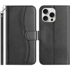 Per iPhone 16 Pro Max Custodia per telefono in pelle a forma di S a doppia piega (nero)