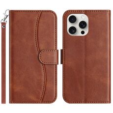 Per iPhone 16 Pro Max Custodia per telefono in pelle a forma di S a doppia piega (caffè)