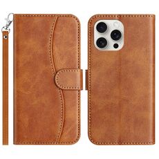 Per iPhone 16 Pro Max Custodia in pelle a forma di S a doppia piega (marrone)