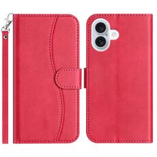 Per iPhone 16 Plus Custodia in pelle a forma di S a doppia piega (rosso rosa)