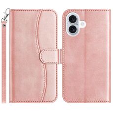 Per iPhone 16 Plus Custodia in pelle a forma di S a doppia piega (oro rosa)