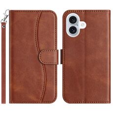 Per iPhone 16 Plus Custodia in pelle a forma di S a doppia piega (caffè)