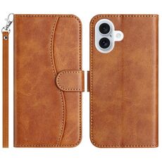 Per iPhone 16 Custodia in pelle a forma di S con doppia piegatura (marrone)