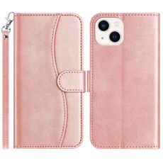 Per iPhone 15 Plus Custodia in pelle a forma di S a doppia piega (oro rosa)