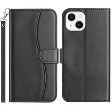 Per iPhone 15 Plus Custodia in pelle a forma di S a doppia piega (nera)