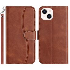 Per iPhone 15 Plus Custodia in pelle a forma di S a doppia piega (caffè)
